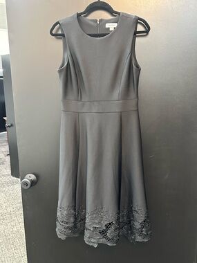 Calvin Klein Black Sleeveless Midi Dress with Floral Hem